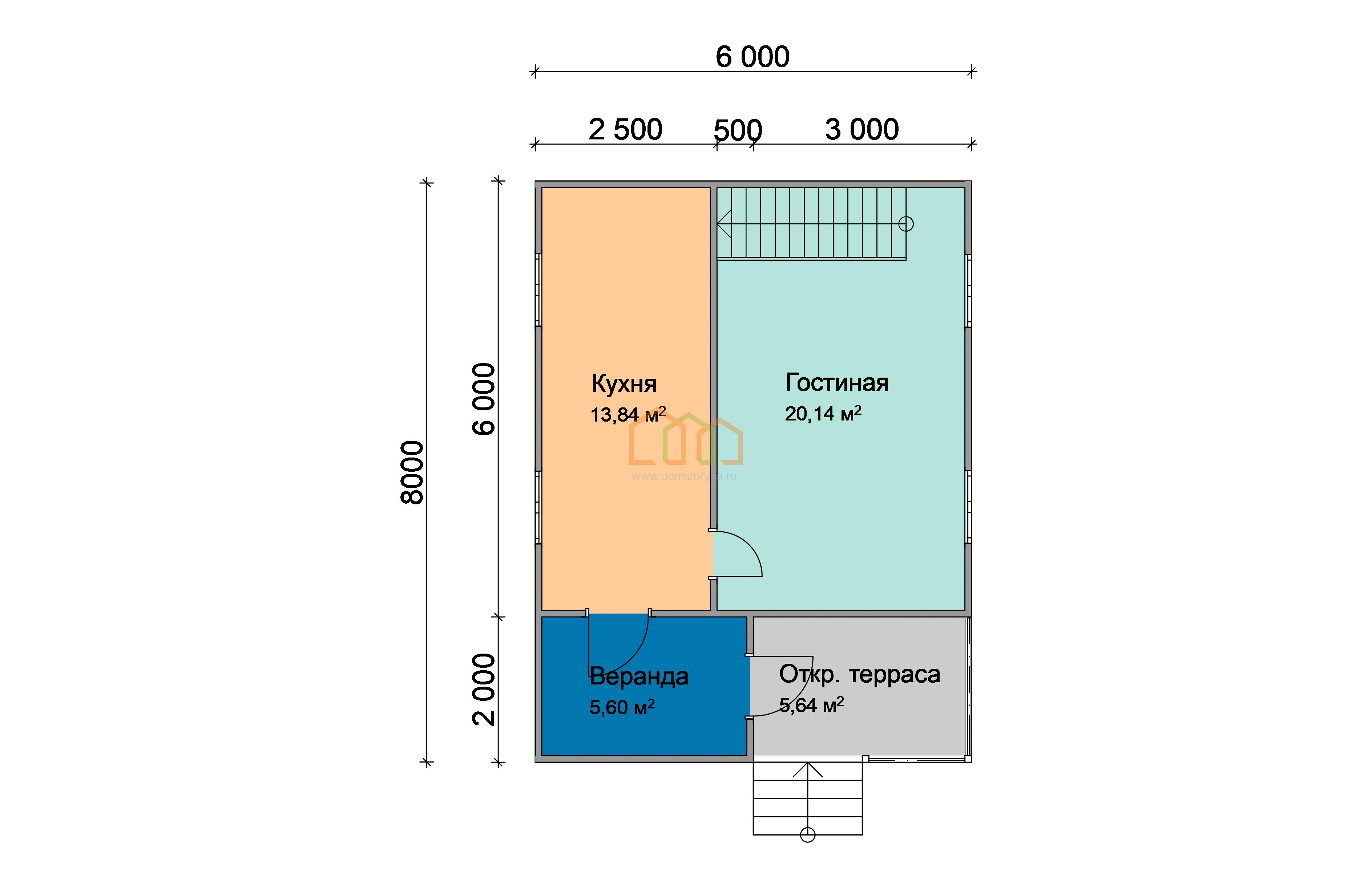 Каркасный дом 6х8 с мансардой - цена 1417000 руб под ключ в Ельце. Площадь:  75 м² с верандой